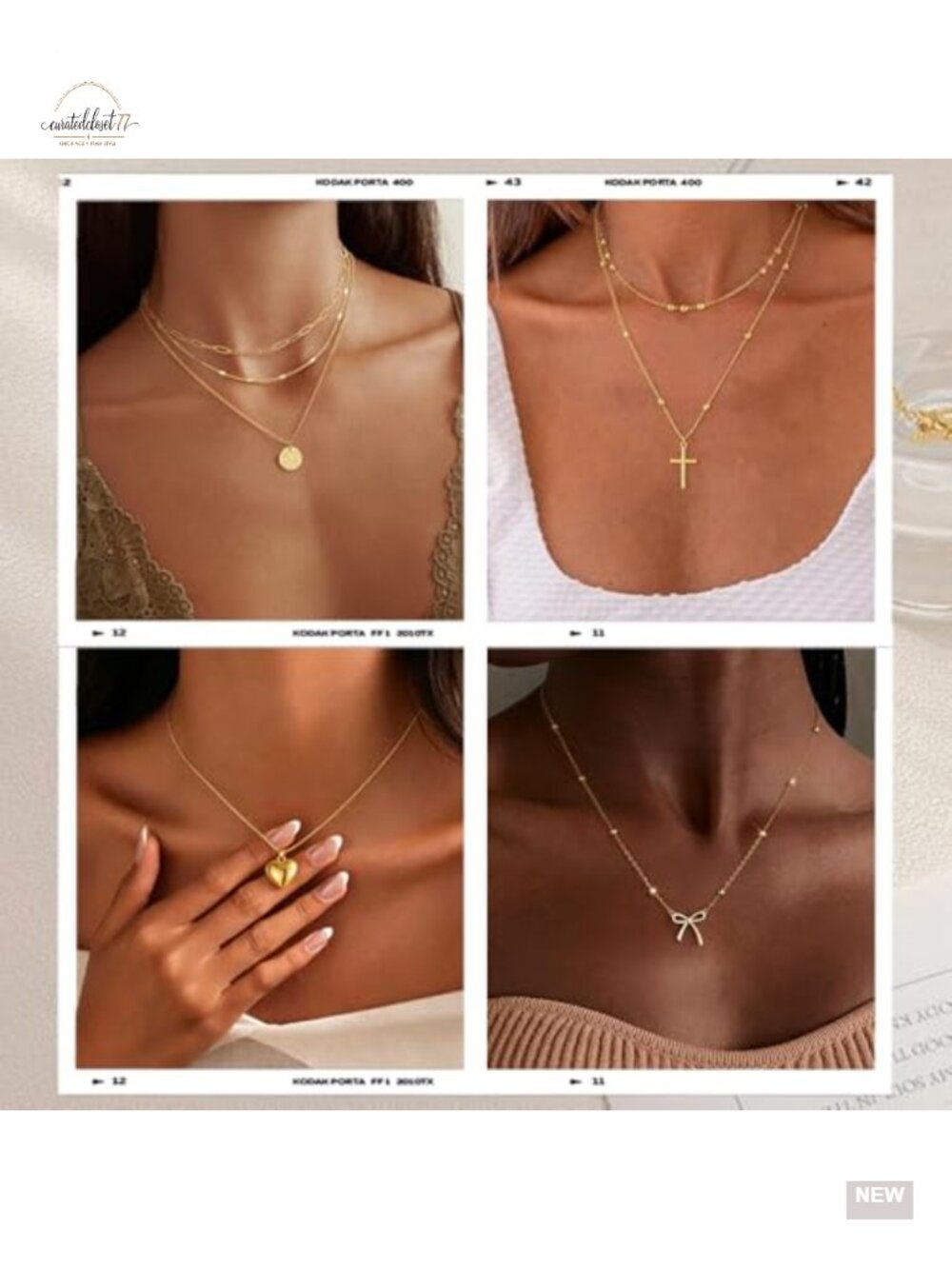Gold Plated Dainty Bow Disc Zirconia Heart Cross Square Layered Pendant - Picture 2 of 6